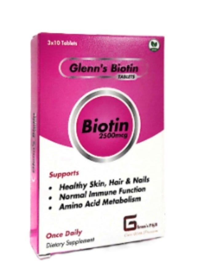 Vegan Glenn’s Biotin Dietary Supplement Tablets – Supports Healthy Hair, Skin & Nails, 30 Tablets - Image 2